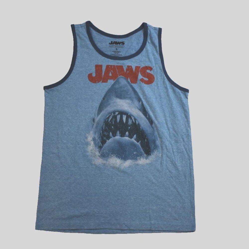 JAWS Mens Shark Terror Movie Poster Print Heather Blue Tank Top Shirt New Small